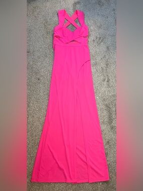 Fuchsia V-Neck Maxi Dress with Front Slit